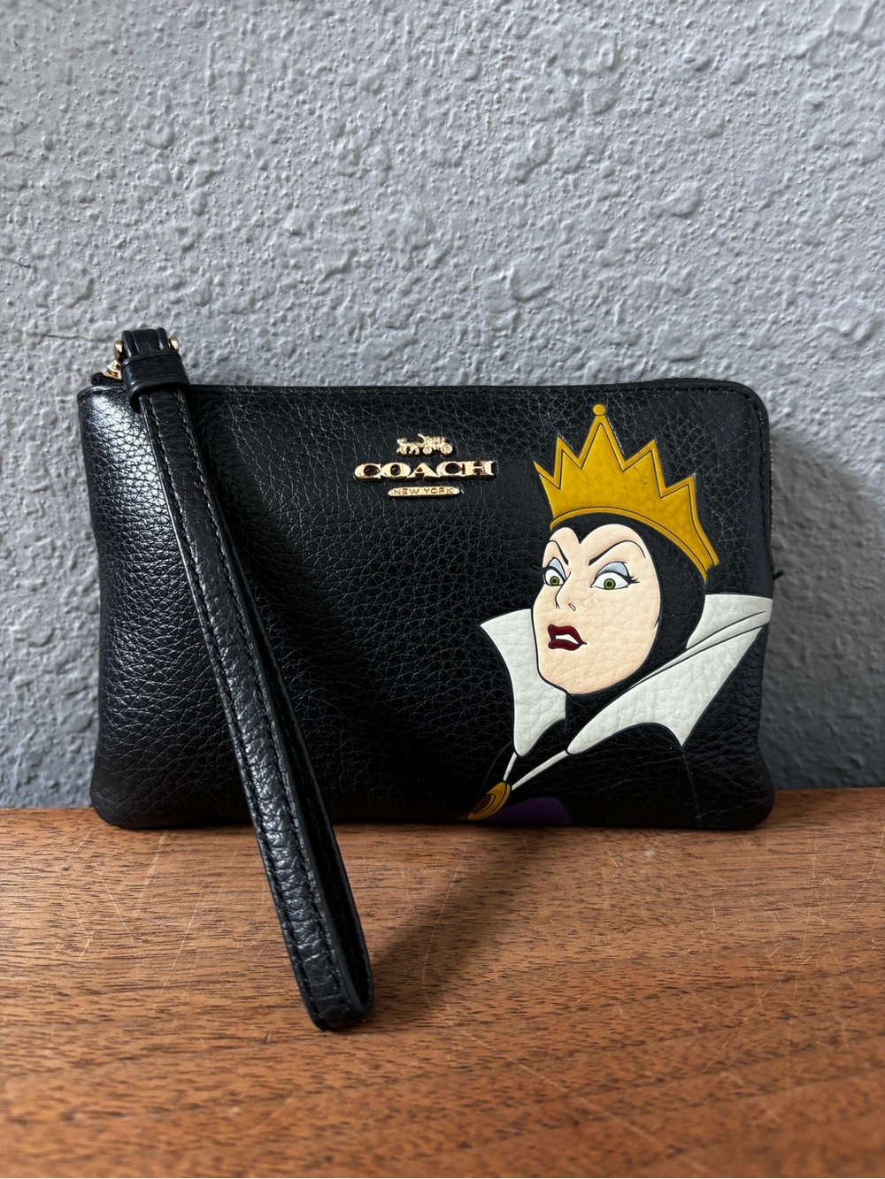 Coach + Disney Black Leather Evil Queen Corner Zip Wristlet